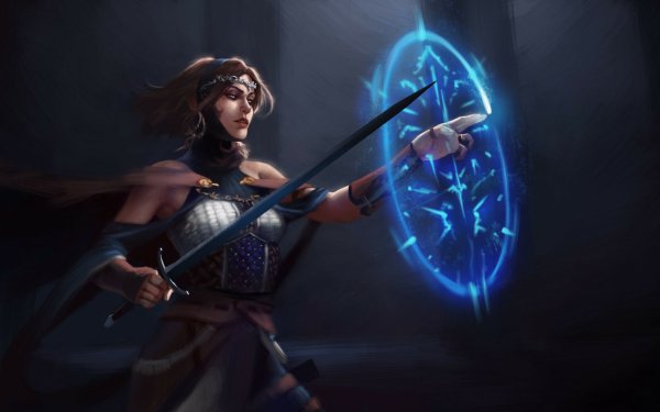Fantasy Women Warrior Woman Warrior Sword Magic Armor Short Hair Blue Eyes Brown Hair HD Wallpaper | Background Image
