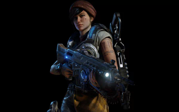 Kait Diaz from Gears of War 4 holding a weapon in a detailed HD PC desktop wallpaper with a dark background.