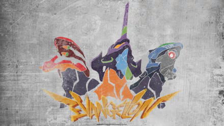 HD PC desktop wallpaper featuring stylized silhouettes of Evangelion Unit-02, Unit-01, and Unit-00 from the anime Neon Genesis Evangelion.