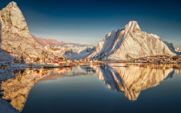 Man Made Village Norway Mountain Reflection Reine Lofoten HD Wallpaper | Background Image
