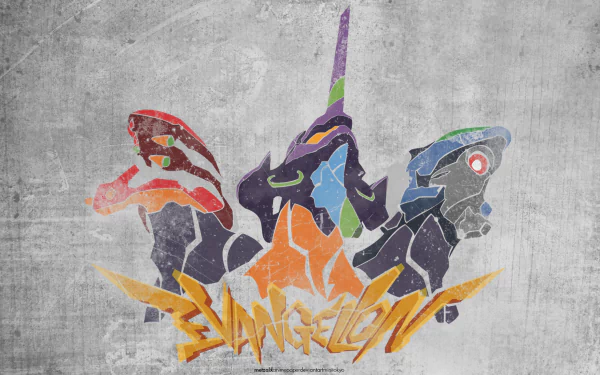 HD PC desktop wallpaper featuring stylized silhouettes of Evangelion Unit-02, Unit-01, and Unit-00 from the anime Neon Genesis Evangelion.