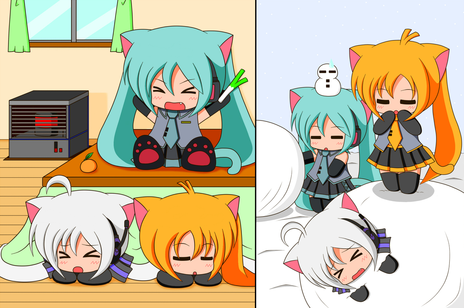 Vocaloid Anime Catnap Quartet — Hatsune Miku, Rin & IA HD Wallpaper