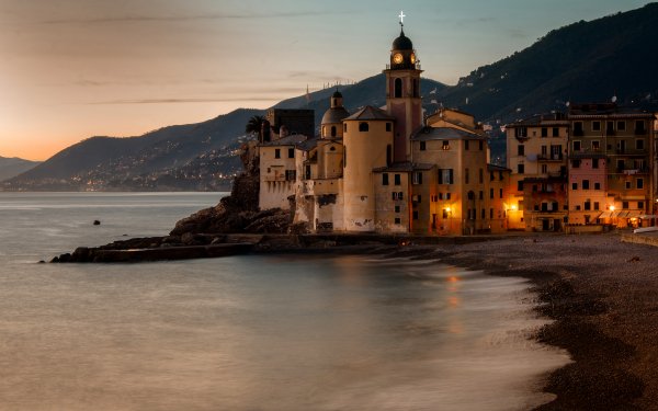 Man Made Town Towns Camogli Italy Coast Beach Building Evening HD Wallpaper | Background Image