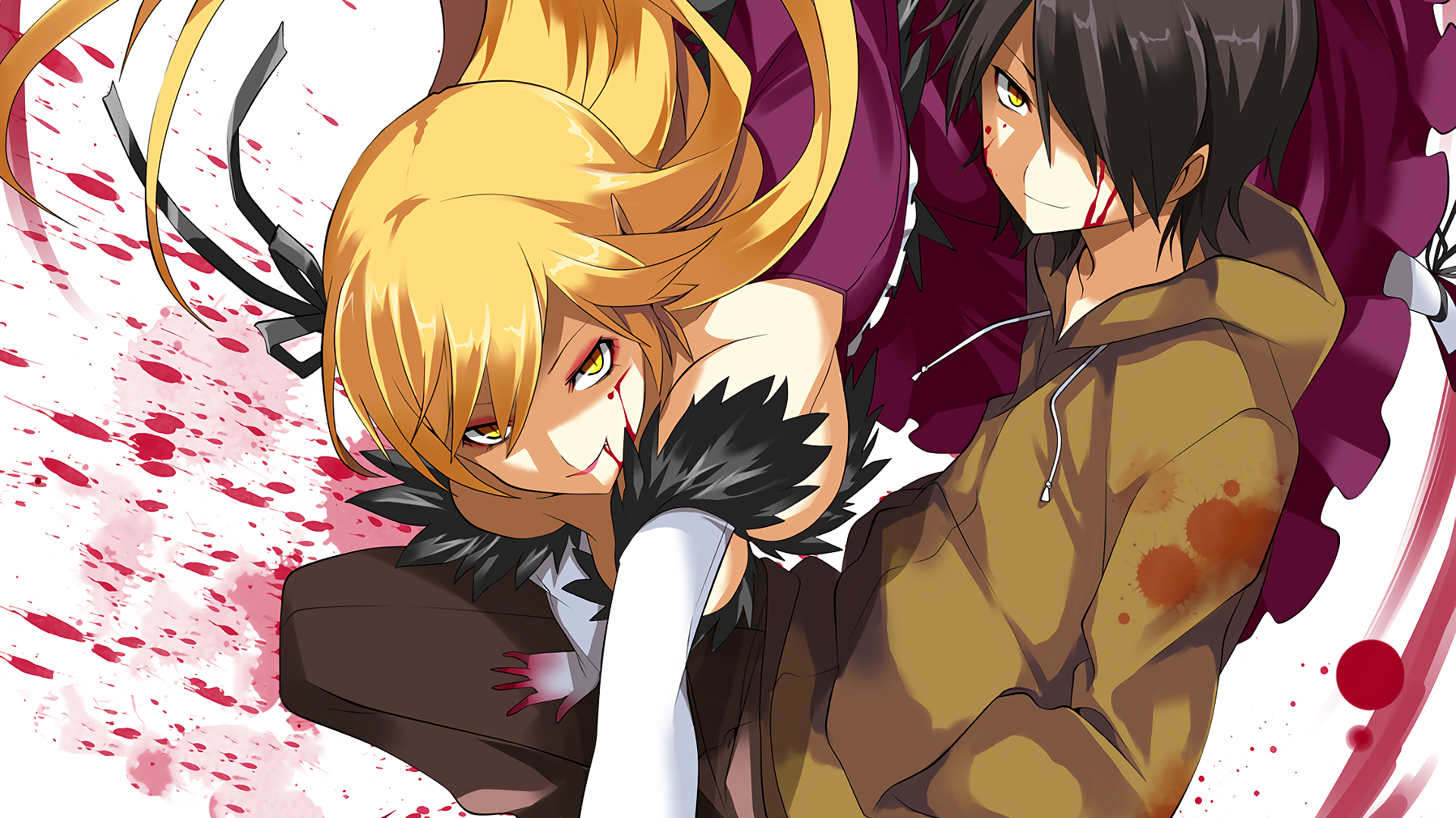 Bakemonogatari Araragi And Hitagi Kiss