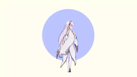 HD wallpaper featuring Emilia from *Re:ZERO - Starting Life in Another World*, depicted gracefully from behind against a soft lavender circle background.
