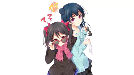 HD anime desktop wallpaper featuring a crossover of Love Live! characters Nico Yazawa and Yoshiko Tsushima from Love Live! Sunshine!! in vibrant, detailed art style.