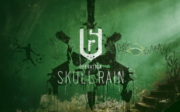 A vibrant 4K Ultra HD wallpaper featuring the logo for Operation Skull Rain from Tom Clancy's Rainbow Six: Siege, set against a textured green background with urban graffiti.