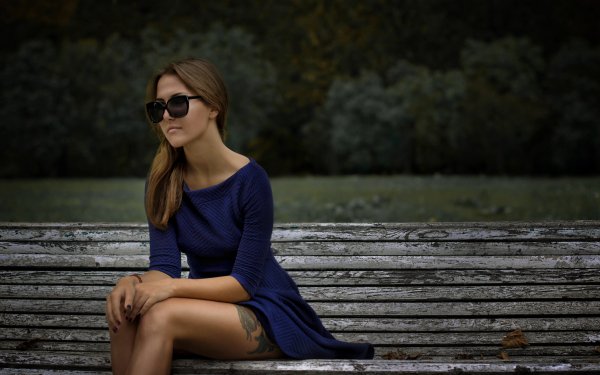 Women Tattoo Sunglasses Brunette Bench HD Wallpaper | Background Image
