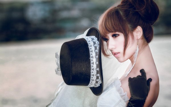 Frauen Braut Asiatinnen Modell Hat Wedding Dress Brown Eyes Brünette HD Wallpaper | Hintergrund