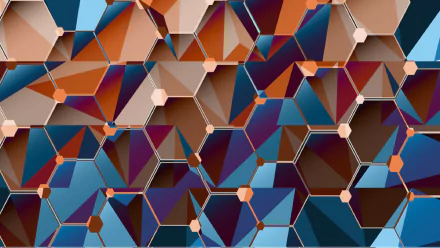 Abstract hexagonal pattern with a 3D effect in shades of blue, brown, and beige, designed as an HD PC desktop wallpaper and background.