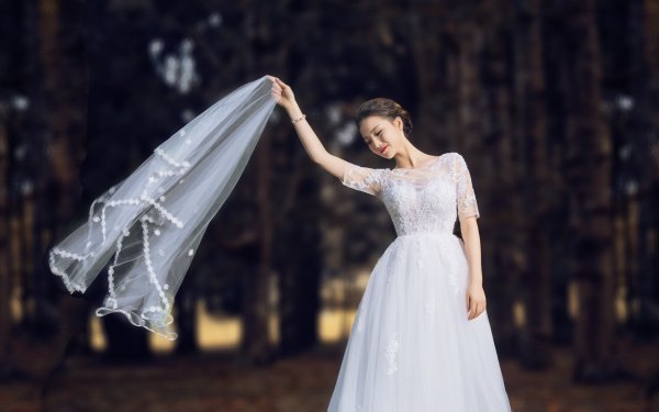 Women Bride Model Asian Brunette Wedding Dress Outdoor HD Wallpaper | Background Image