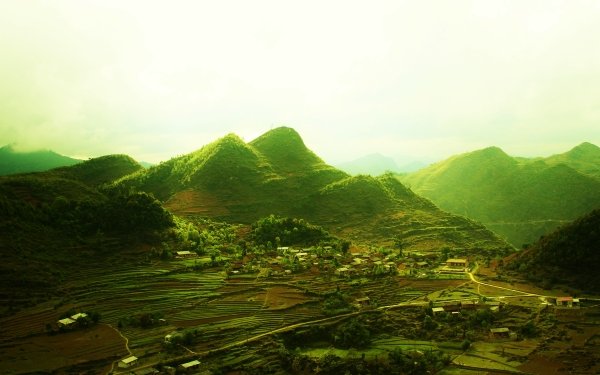 Man Made Village Earth Mountain Sunrise Green HD Wallpaper | Background Image