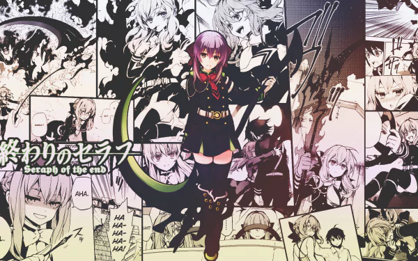 Yūichirō Hyakuya and Shinoa Hīragi from Seraph of the End feature in this vibrant HD desktop wallpaper, showcasing dynamic anime art and engaging action scenes.