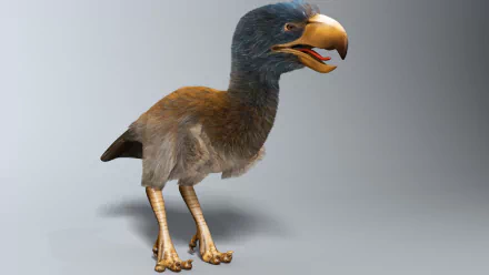 CGI HD desktop wallpaper of an extinct bird creature with detailed feathers and a strong beak, showcasing a prehistoric animal in realistic digital art.