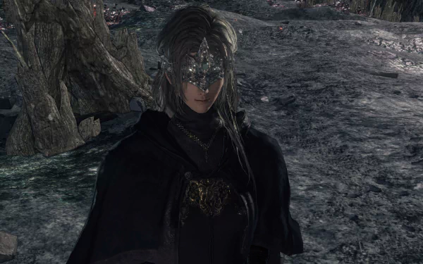 A dark, atmospheric 4K Ultra HD PC desktop wallpaper featuring a character from the video game Dark Souls III, clad in intricate armor in a gloomy, rugged landscape.