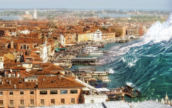 Sci Fi Apocalyptic Venice Wave Tsunami HD Wallpaper | Background Image