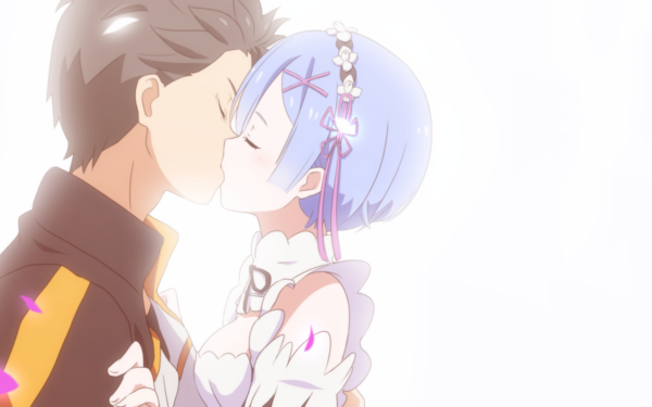 Anime Re:ZERO -Starting Life in Another World- Rem Subaru Natsuki Kiss Short Hair Blue Hair Fond d'écran HD | Image