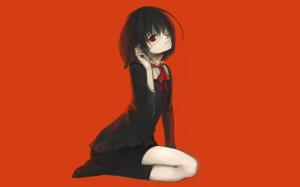 Anime Another Mei Misaki Skirt Socks Eye Patch Black Hair Short Hair bow Red Eyes HD Wallpaper | Background Image