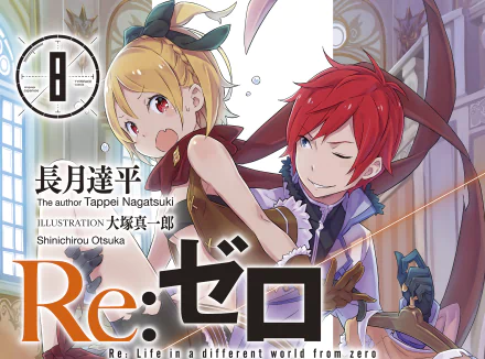 High-definition desktop wallpaper featuring Reinhard van Astrea and Felt from the anime Re:ZERO - Starting Life in Another World. Captures dynamic art and vibrant characters.