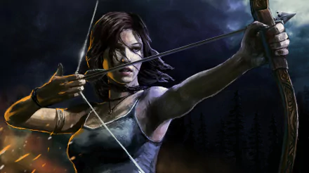 4K Ultra HD desktop wallpaper featuring Lara Croft from Tomb Raider aiming a bow, blending themes from Arrow (TV Show) and video game aesthetics.