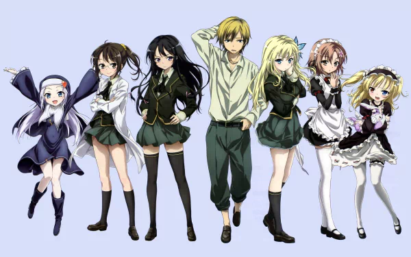 Anime characters from Boku wa Tomodachi ga Sukunai, including Maria Takayama, Rika Shiguma, and others, standing together in a vibrant HD wallpaper.