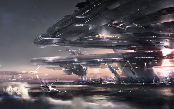 Sci Fi City Cityscape Spaceship HD Wallpaper | Background Image