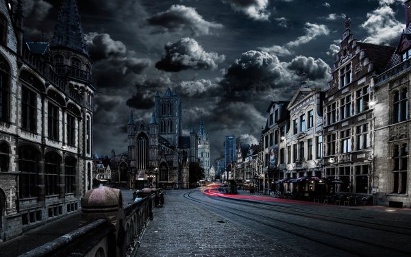 Man Made Ghent Towns Belgium Town Time-Lapse Cloud Cathedral City Dark Building Architecture Night Blue HD Wallpaper | Background Image