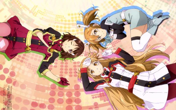 A vibrant 4K Ultra HD wallpaper featuring characters Lisbeth, Silica, and Asuna from the Sword Art Online series, specifically from the movie Ordinal Scale, set against a colorful background.