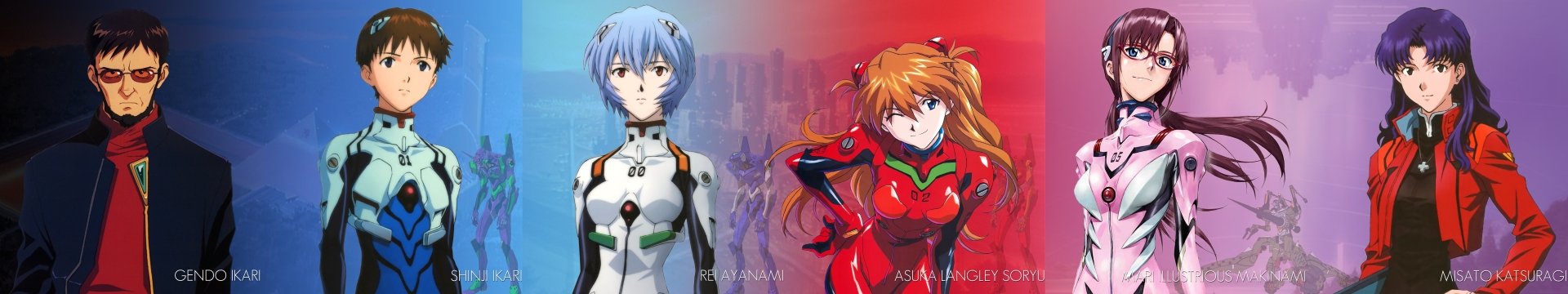 An HD desktop wallpaper featuring characters from Neon Genesis Evangelion: Rei Ayanami and Asuka Langley Sohryu, showcasing their iconic designs and vibrant colors.