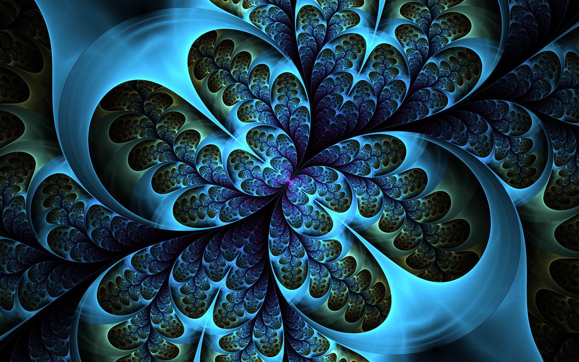 HD PC desktop wallpaper featuring an abstract blue fractal design with intricate, layered patterns creating a dynamic and immersive visual effect.
