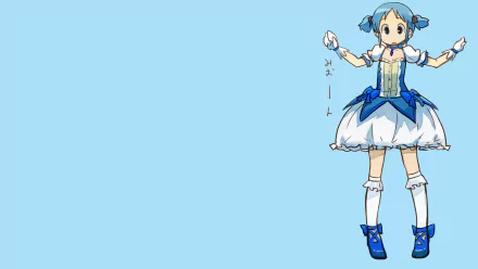 HD PC desktop wallpaper featuring Mio Naganohara from the anime Nichijō, dressed in a blue and white outfit against a light blue background.