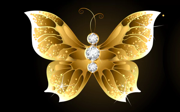 Artistic golden butterfly adorned with sparkling diamonds on a dark background, rendered as a 4K Ultra HD PC desktop wallpaper and background.