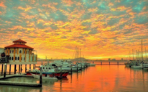 Man Made Harbor Malaysia Sunset Sky Boat Cloud HD Wallpaper | Background Image