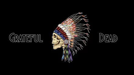 HD desktop wallpaper featuring a Grateful Dead-themed skull wearing a Native American headdress, set against a black background with the band's name on each side.