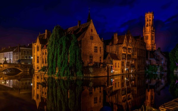 Man Made Bruges Towns Belgium Night Canal Building Reflection HD Wallpaper | Background Image