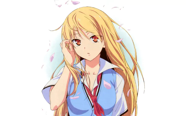 A vibrant HD wallpaper featuring Mashiro Shiina from Sakurasou no Pet na Kanojo, showcasing her striking orange eyes and flowing blonde hair, set against a soft, pastel background.