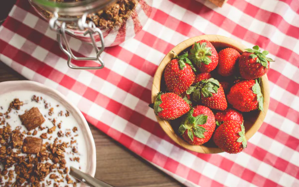 tablecloth muesli strawberry food breakfast HD Desktop Wallpaper | Background Image