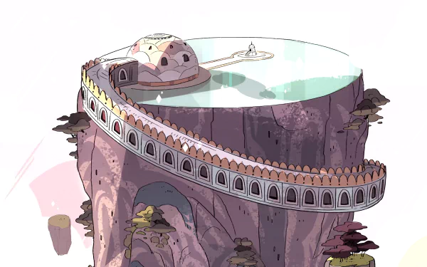 4K Ultra HD PC desktop wallpaper featuring a scenic, stylized cliffside structure from the TV show Steven Universe.