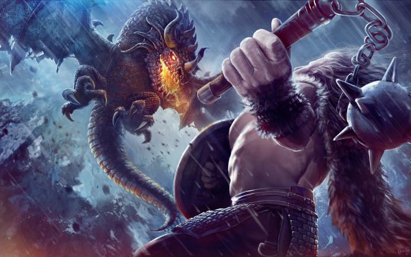 Fantasy Warrior Dragon Fight HD Wallpaper | Background Image
