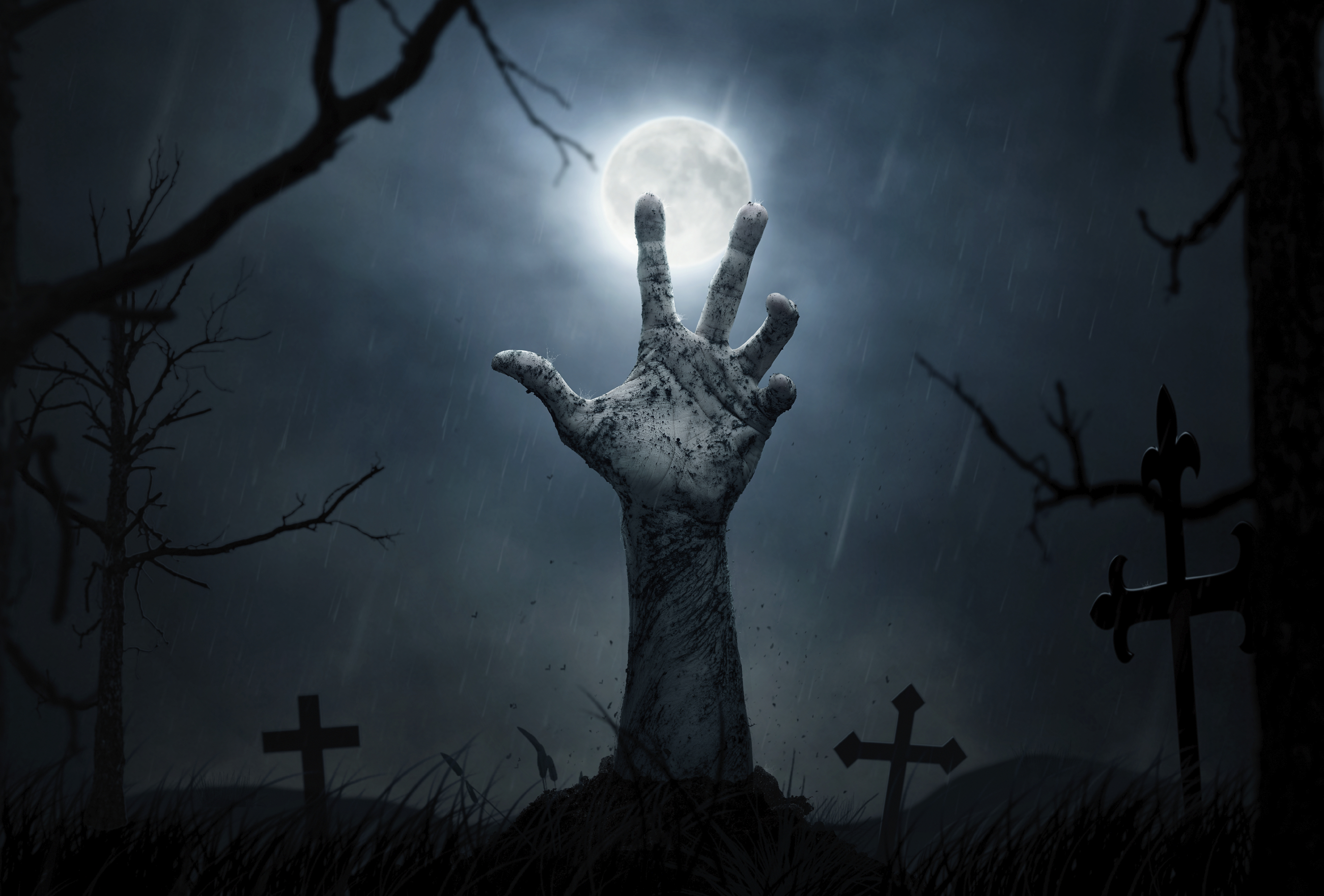 Download Cross Tombstone Moon Grave Dark Hand HD Wallpaper