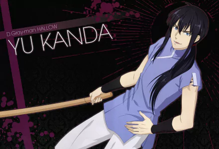 8K Ultra HD PC desktop wallpaper background of Yu Kanda (D.Gray-man) — anime-style portrait wielding a katana on a dark, stylized backdrop.