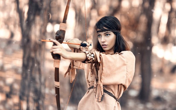 Women Native American Brunette Outdoor Brown Eyes Blur Archer Bow HD Wallpaper | Background Image
