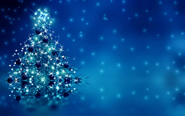 A sparkling blue Christmas tree shines brightly against a shimmering background, creating a festive holiday atmosphere in this 4K Ultra HD wallpaper.