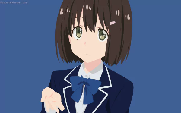 Mizuki Usami from Kono Bijutsubu ni wa Mondai ga Aru! poses thoughtfully against a blue background, featured in this HD desktop wallpaper from the anime series.