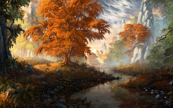 Artistic Fall Tree River Nature HD Wallpaper | Background Image