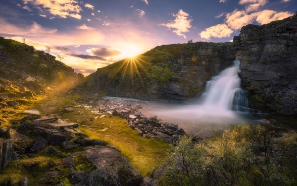 Earth Waterfall Waterfalls Nature Cliff Sunbeam HD Wallpaper | Background Image