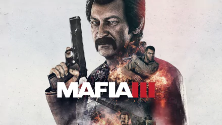 HD PC desktop wallpaper featuring intense characters from the video game Mafia III, with a gritty, action-packed design and the game’s title prominently displayed.