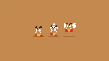 HD wallpaper featuring three Goombas from the Super Mario Bros. series against a tan background.