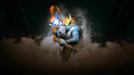 HD wallpaper featuring a character from the video game Paladins, wielding a glowing weapon amid stormy clouds.