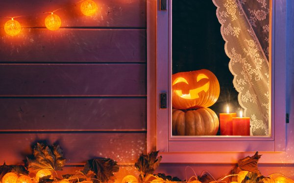 Holiday Halloween Night Light Pumpkin Jack-O'-Lantern Candle Wallpaper